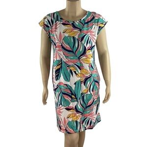 T by Talbots Cozy Crush Cross Back Dress Tropical Fronds XL
